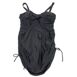 Land’s End Tummy Control‎ Rouched One Piece Black Swimsuit Size 16P Built-In Bra